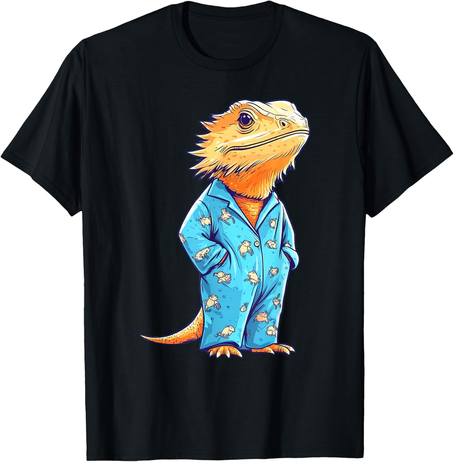 Funny Bearded Dragon Wearing Pajamas T-Shirt - T-Shirt | Black