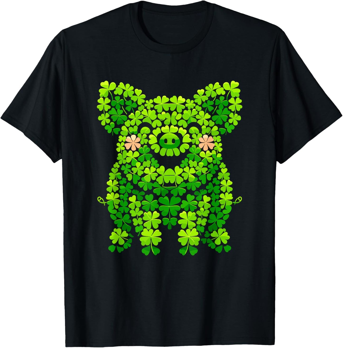 Pig Shamrocks Kids St Patricks Day Pig T-Shirt - T-Shirt | Black