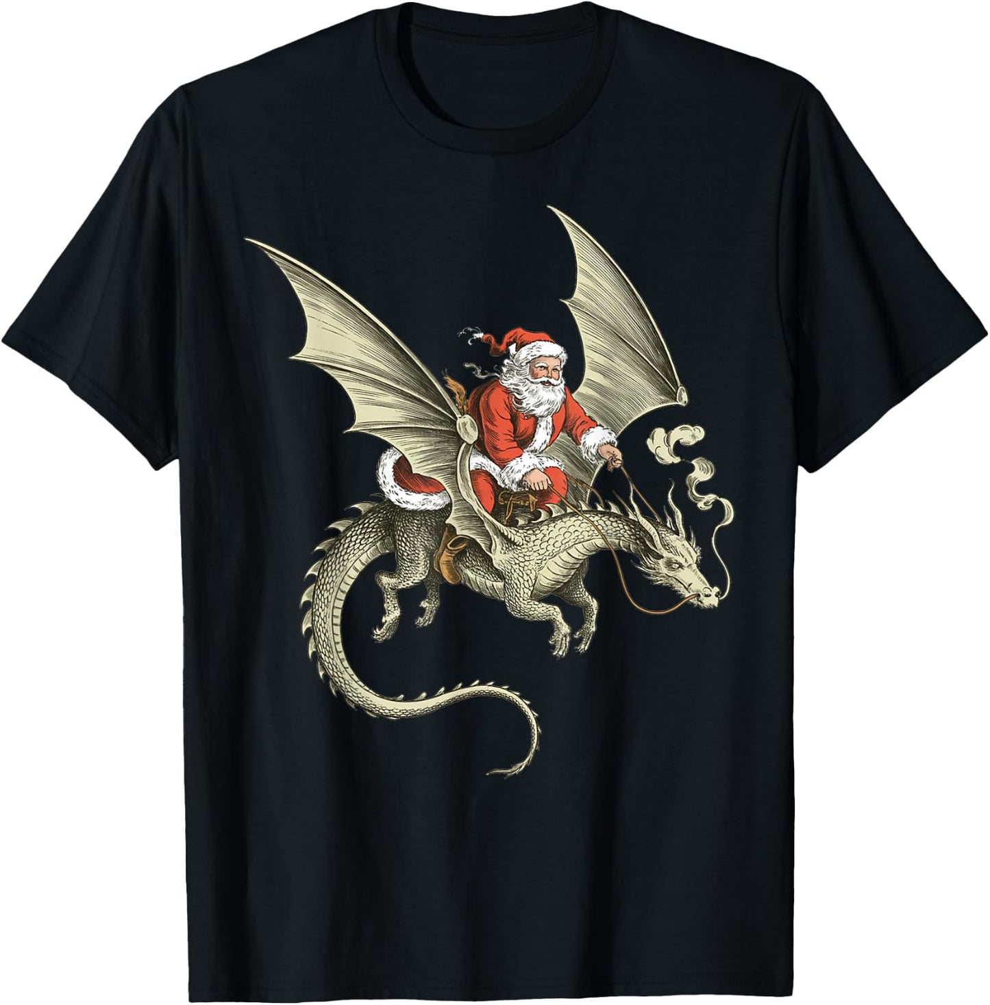 Vintage Viking Pagan Christmas - Classic Santa Riding Dragon T-Shirt - T-Shirt | Black