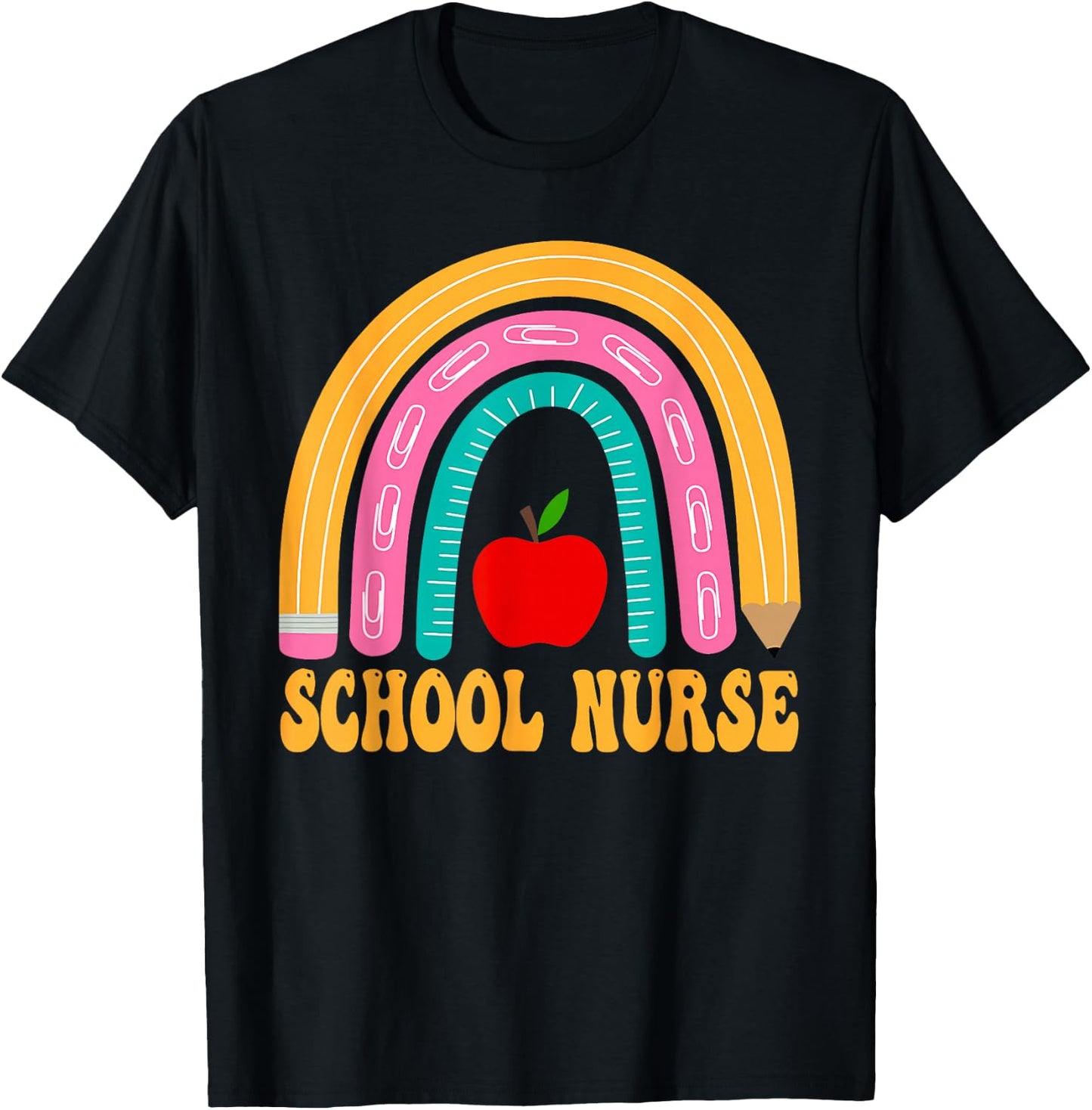 First Day of School Nurse Back To School Rainbow Pencil T-Shirt - T-Shirt | Black