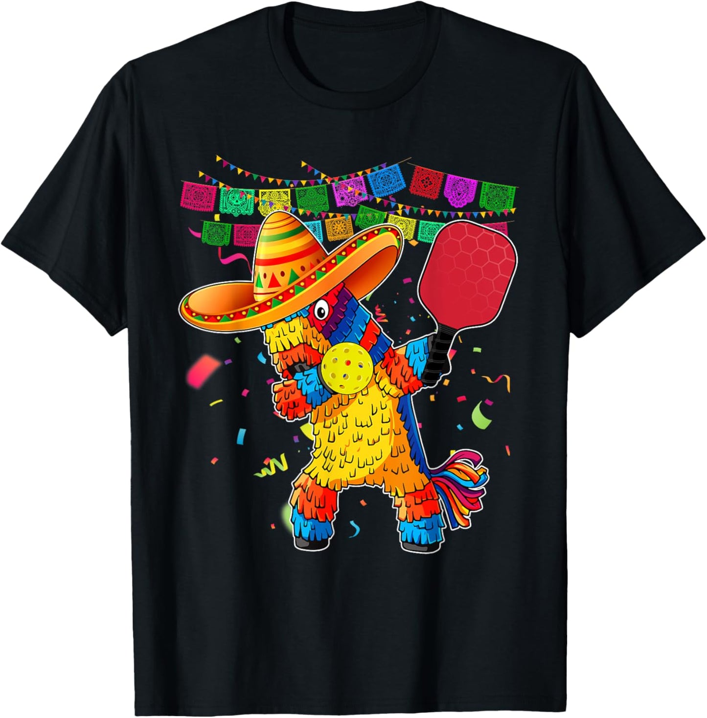 Dabbing Pinata Sombrero Pickleball Player Fan Cinco De Mayo T-Shirt - T-Shirt | Black