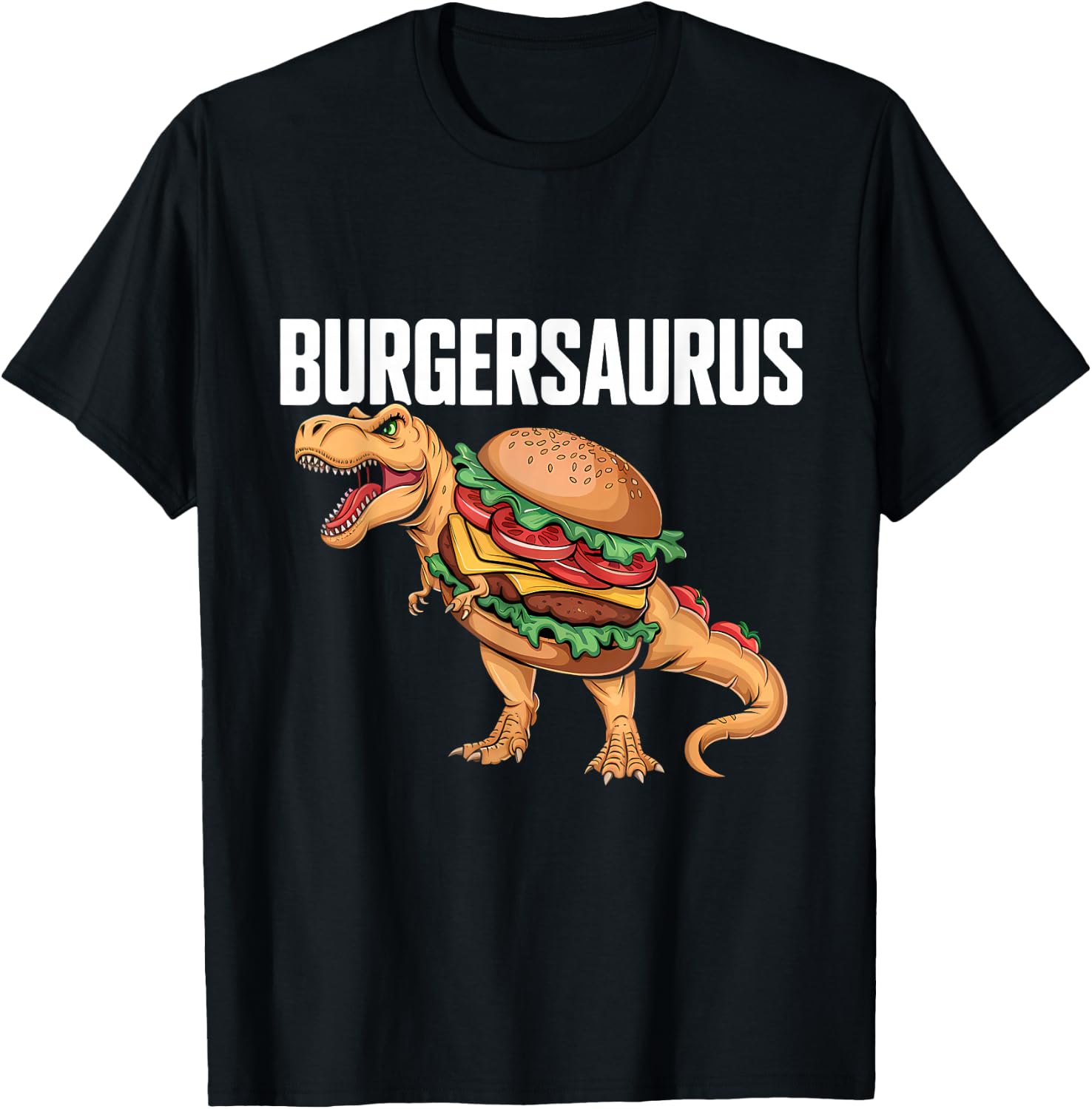 Burger Dinosaur T-Rex Burger Dino Funny Fast Food T-Shirt - T-Shirt | Black