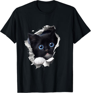 A Curious and Cute Kitten Black Cat , black T-Shirt - T-Shirt | Black