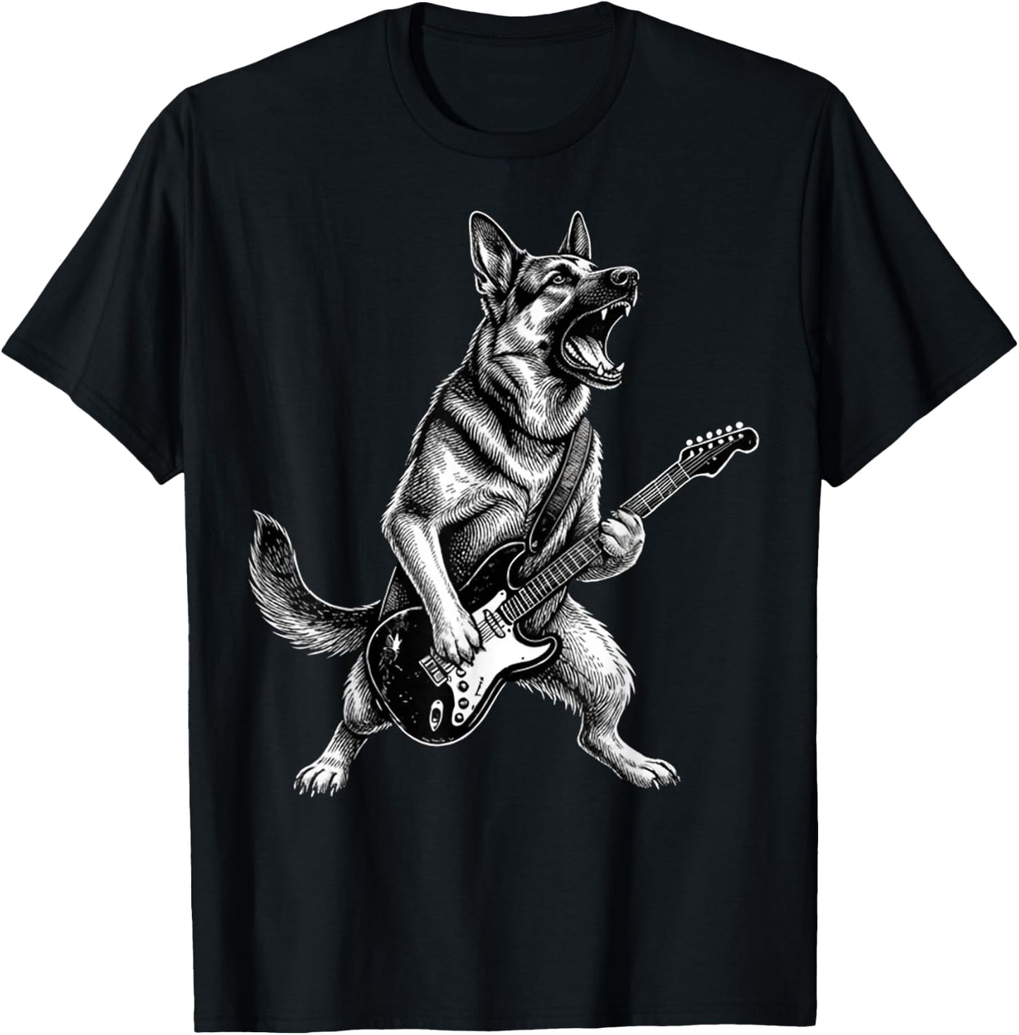 Funny German Shepherd Dog Playing Guitar T-Shirt - T-Shirt | Black