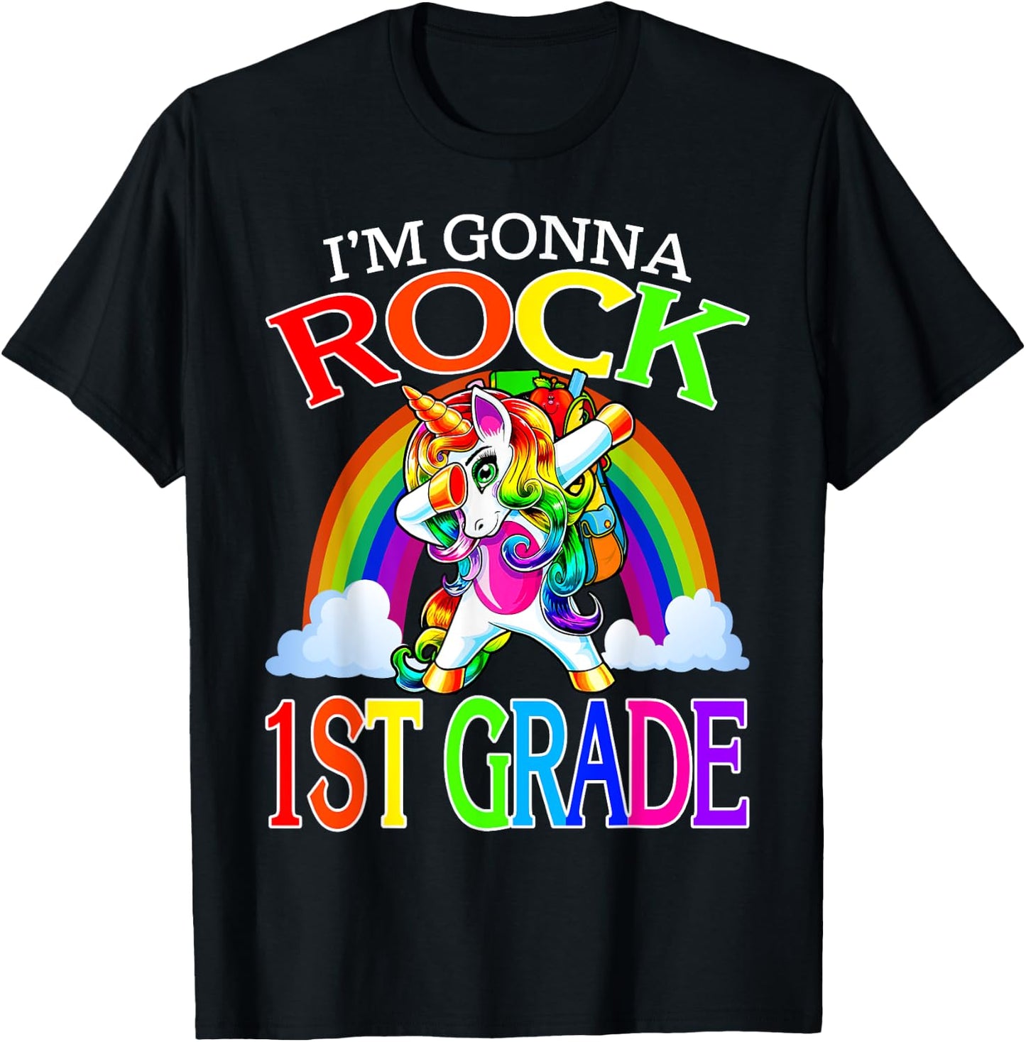 I'm Gonna Rock 1st Grade Unicorn Rainbow Back To School T-Shirt - T-Shirt | Black