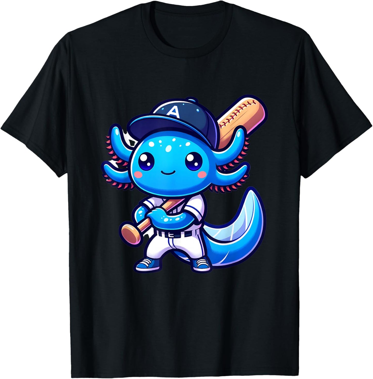 Funny axolotl baseball player catcher boys girls T-Shirt - T-Shirt | Black