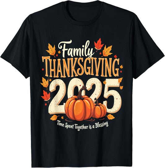 Family Thanksgiving 2025 Crew Pumpkin Turkey Group Matching T-Shirt - T-Shirt | Black
