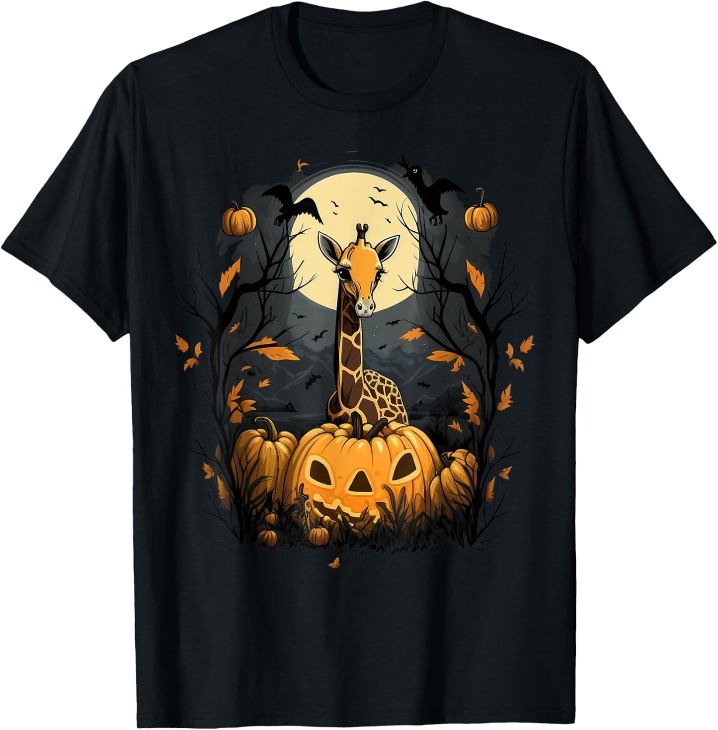 Pumpkin Giraffe Costume on Giraffe Halloween T-Shirt - T-Shirt | Black