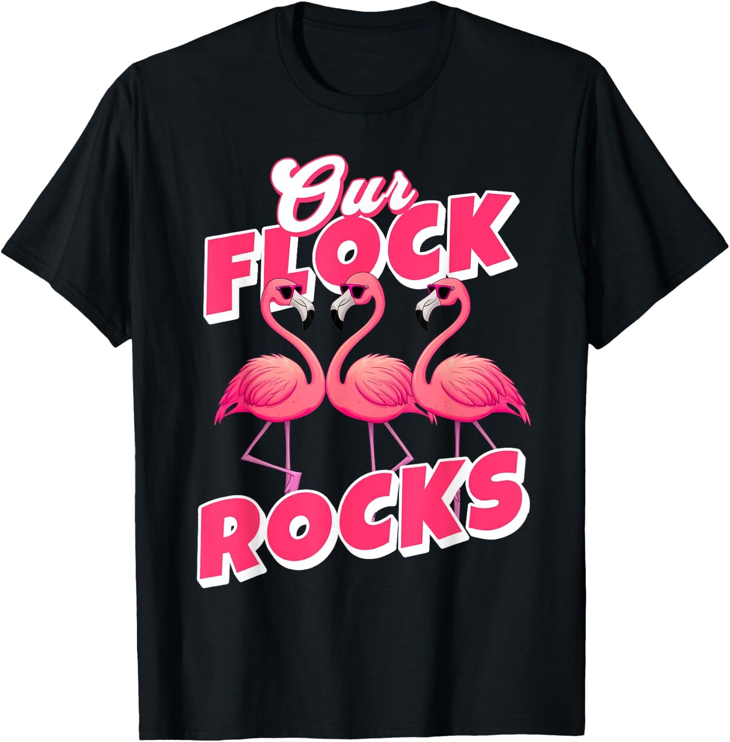 Our Flock Rocks Funny Flamingo Matching Family Vacation T-Shirt - T-Shirt | Black