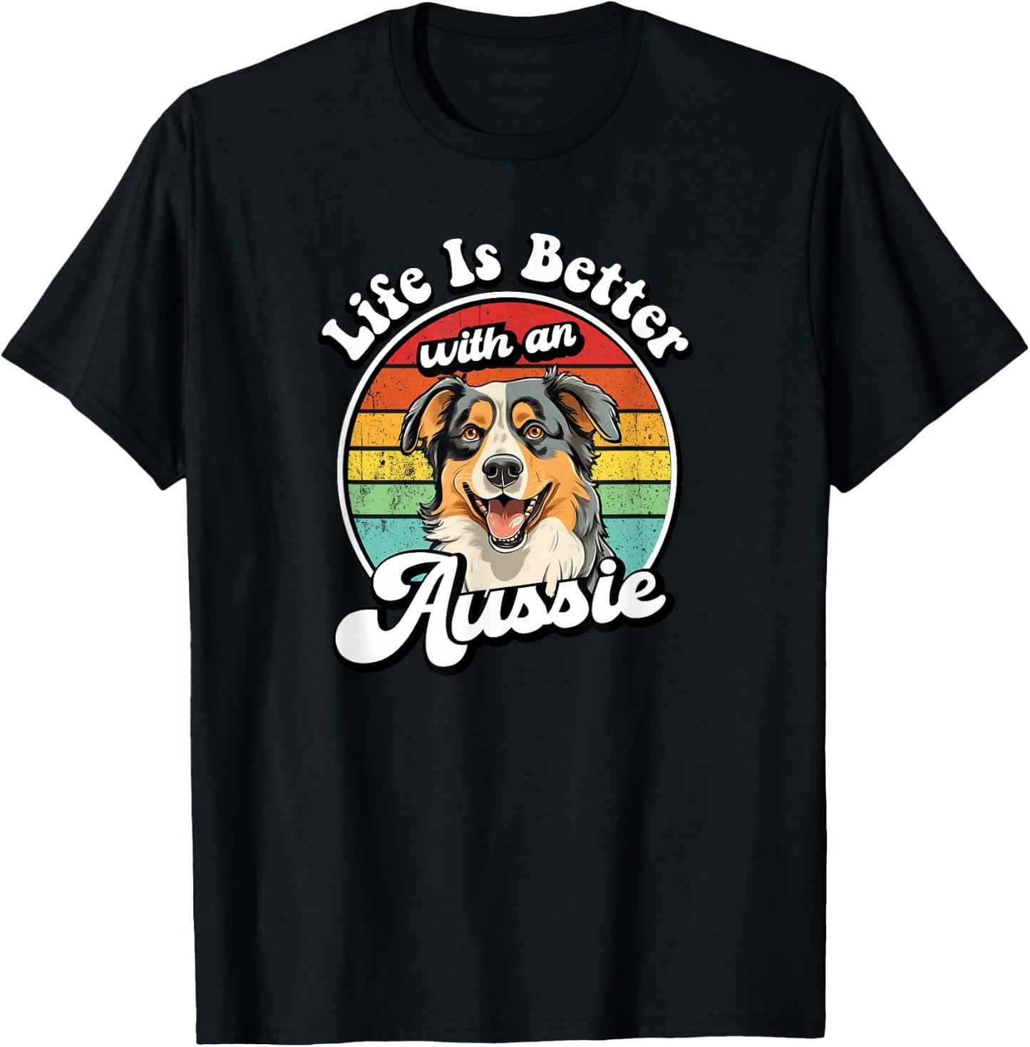 Funny Retro Vintage Life Is Better Aussie Dog Lover Women Kids T-Shirt - T-Shirt | Black