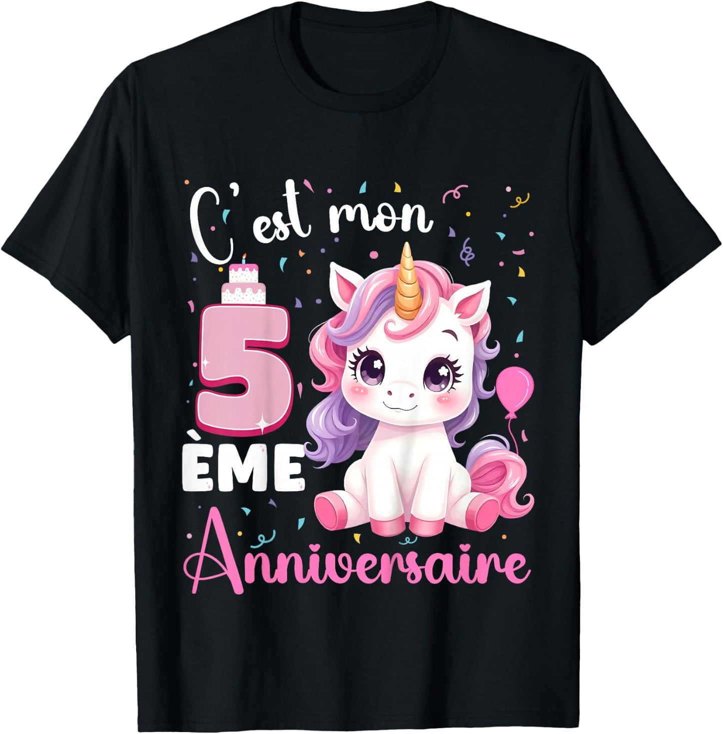 Enfant C'est Mon 5 ème Anniversaire Unicorn Birthday 5 Years , Black, 2 T-Shirt - T-Shirt | Black