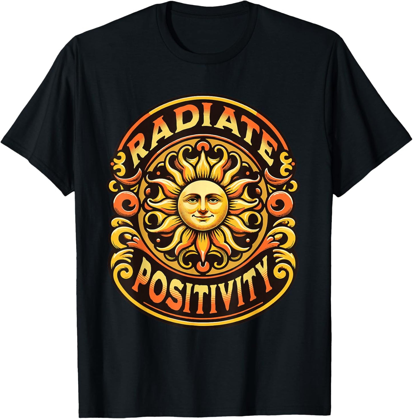 Radiate Positivity Vintage Sun Inspirational Motivational T-Shirt - T-Shirt | Black