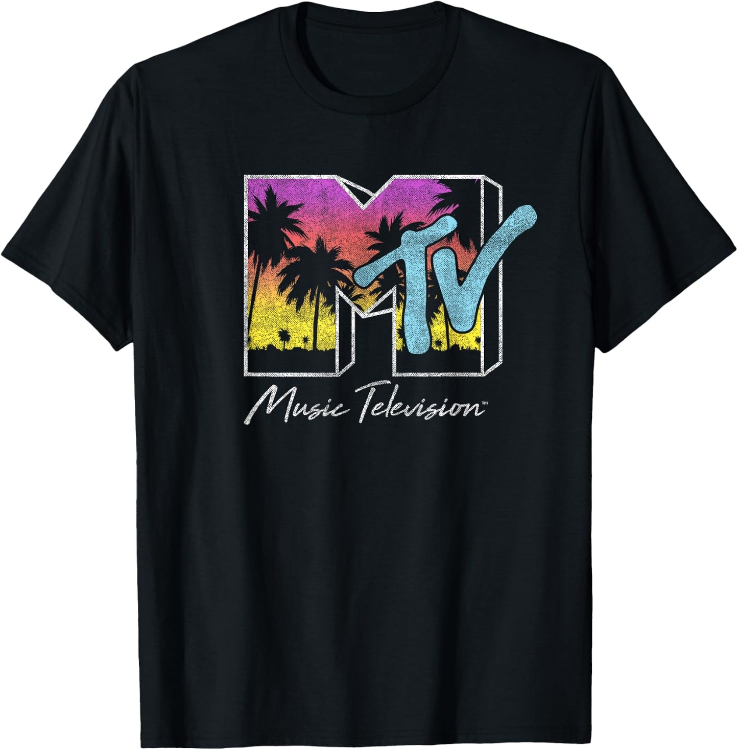 MTV Tropical Palm Tree Sunset Logo , black T-Shirt - T-Shirt | Black