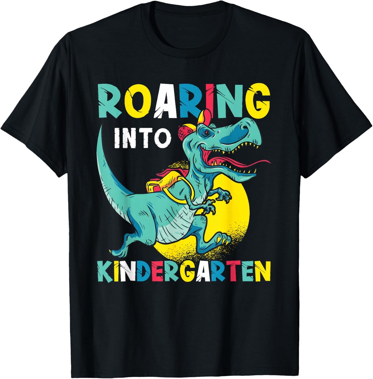 Roaring Into Kindergarten Dinosaur TRex Back To School Kids T-Shirt - T-Shirt | Black
