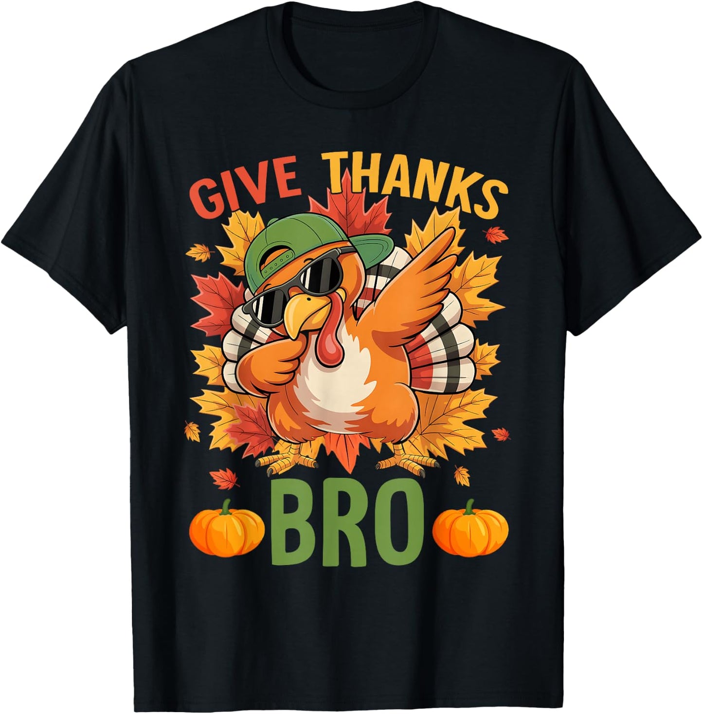 Thanksgiving Give Thanks Bro Cute Turkey Thankful Men Boy T-Shirt - T-Shirt | Black