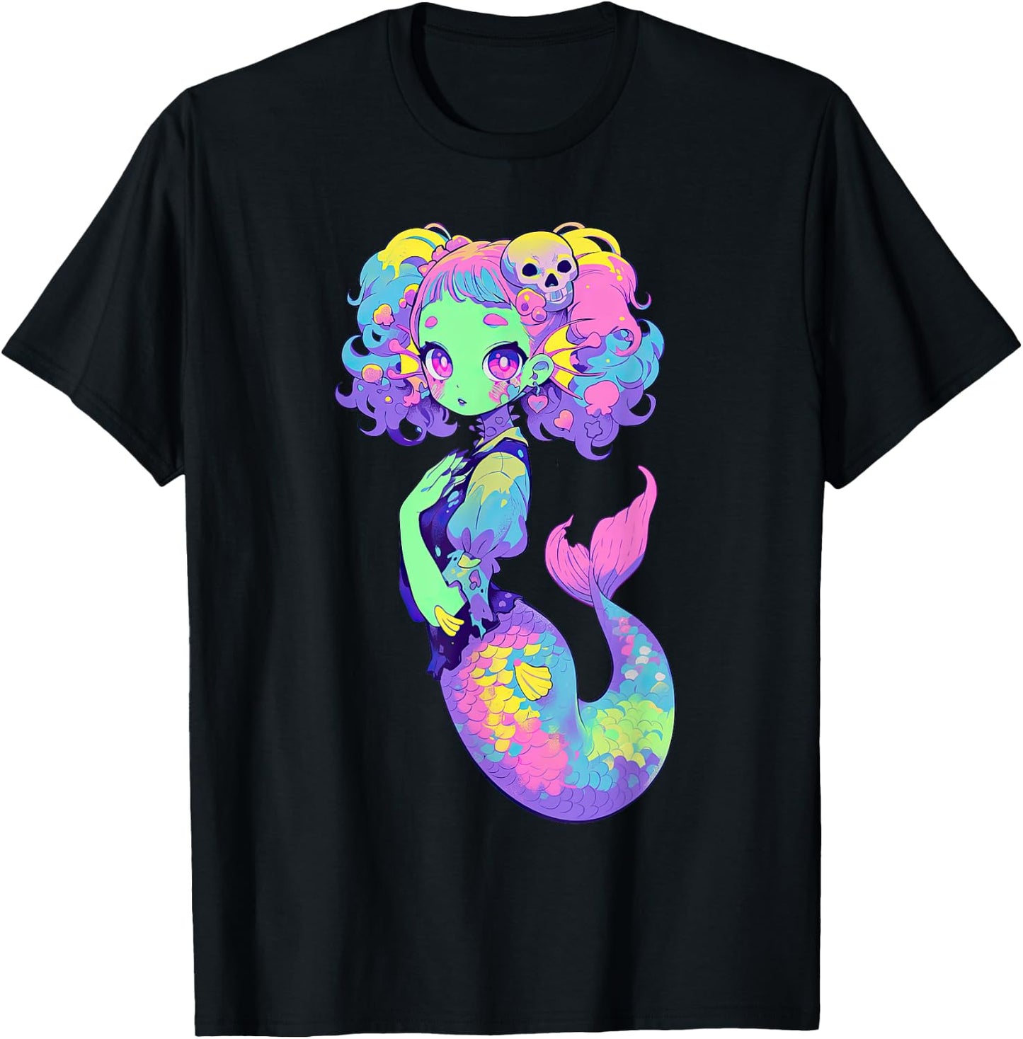 Kawaii Pastel Goth Creepy Cute Witchy Zombie Mermaid T-Shirt - T-Shirt | Black