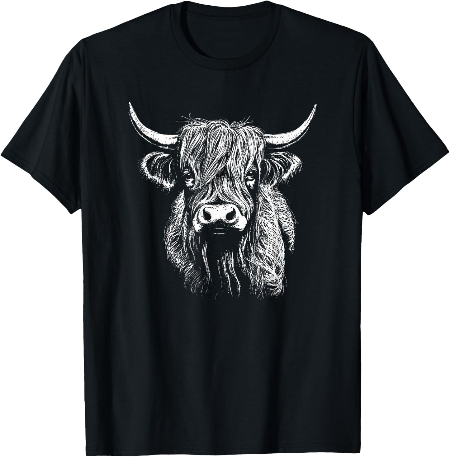 Scottish Highland Cattle Cow Drawing T-Shirt - T-Shirt | Black
