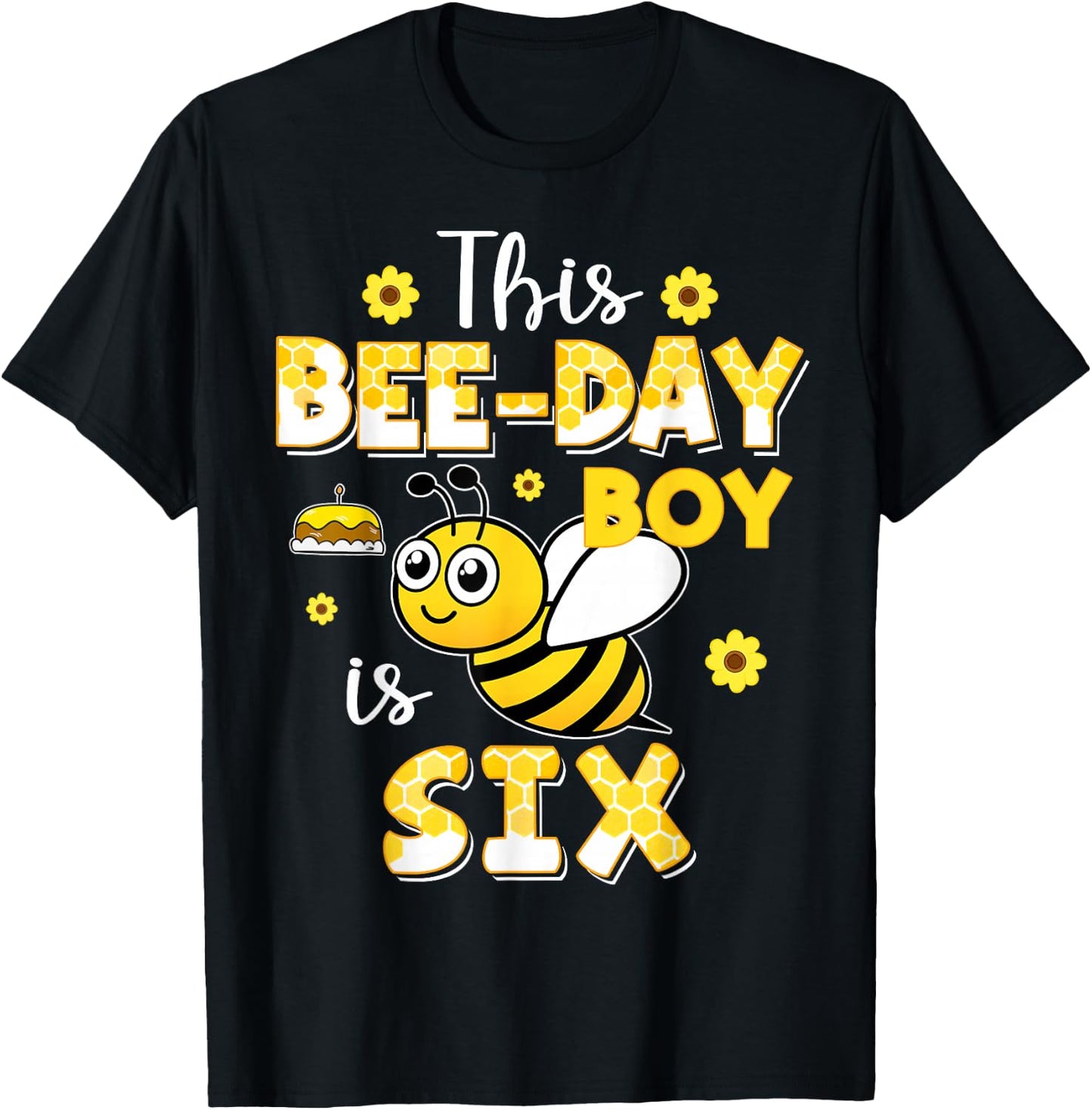 This Bee-Day Boy Is Six 6 Years Old 6th Birthday Bumble T-Shirt - T-Shirt | Black