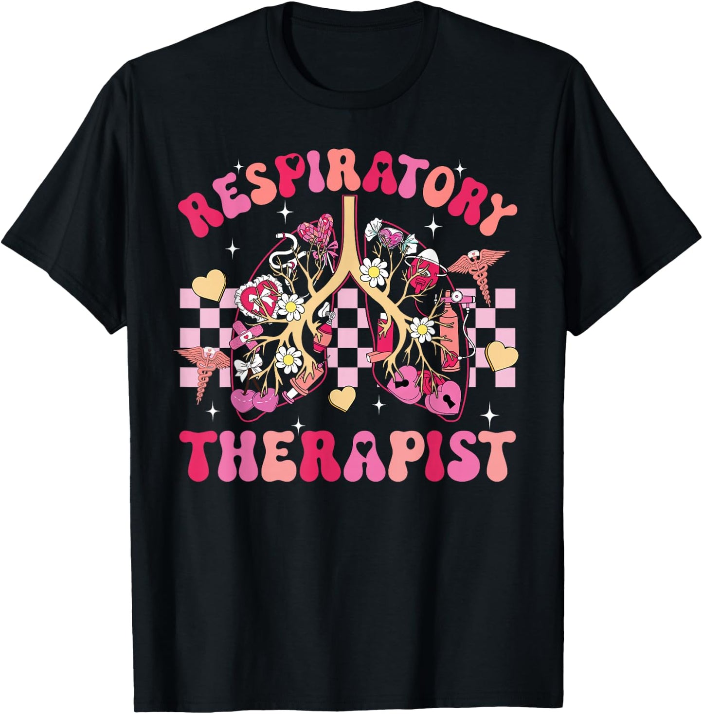 Valentine Lung Hearts Respiratory Therapist Pulmonologist T-Shirt - T-Shirt | Black