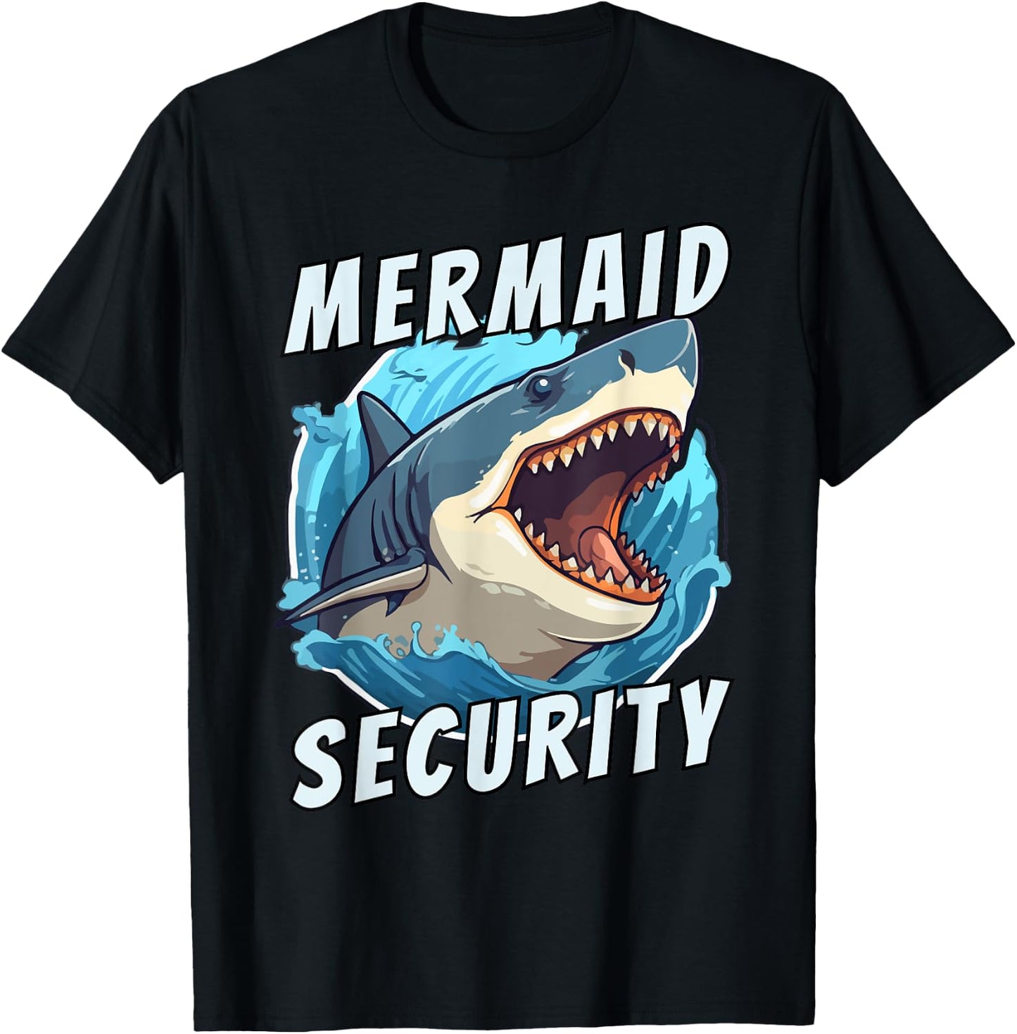 Mermaid Security Funny Dad Of The Birthday Girl Retro Shark T-Shirt - T-Shirt | Black
