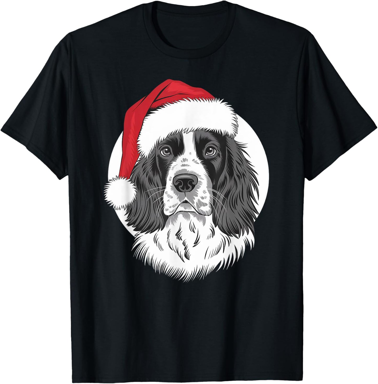 Springer Santa Dog on English Springer Spaniel Christmas Men Women Kids T-Shirt - T-Shirt | Black