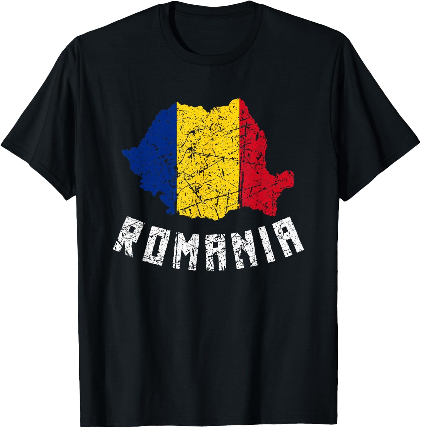 Romanian Flag Of Romania European Distressed Men Women Kids T-Shirt - T-Shirt | Black