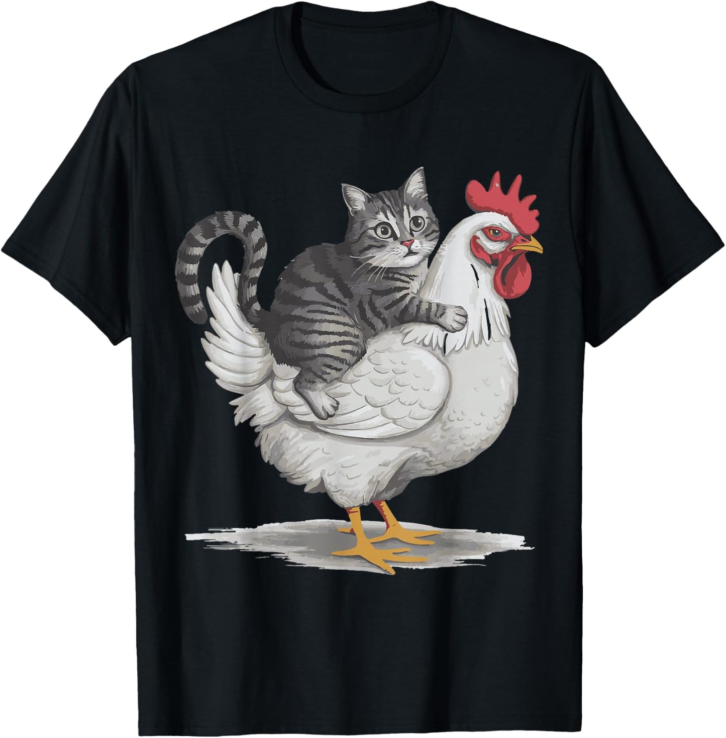 Cat Riding Chicken T-Shirt - T-Shirt | Black