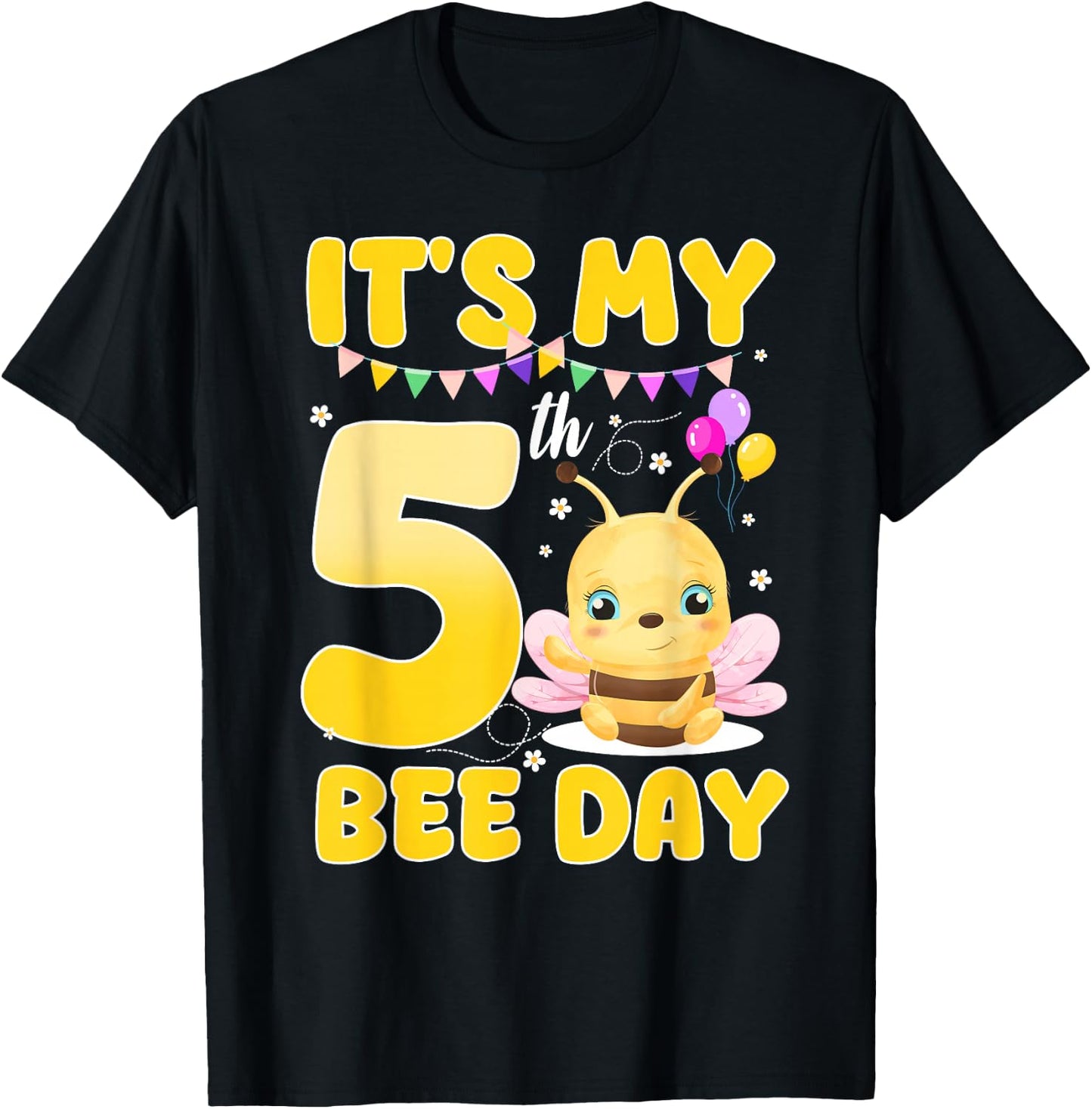 It's My 5th Bee Day 5 Year Old Birthday Bee Theme Party T-Shirt - T-Shirt | Black