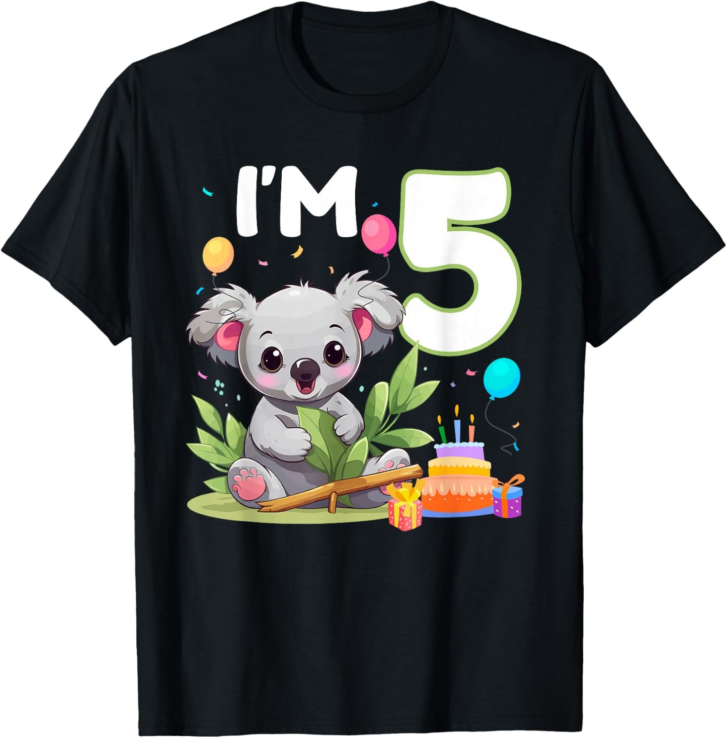 I'm 5 Year Old Birthday Koala 5th Party Kids T-Shirt - T-Shirt | Black