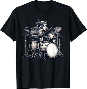Cute Cow Playing Drums Cows Drummer Music T-Shirt - T-Shirt | Black