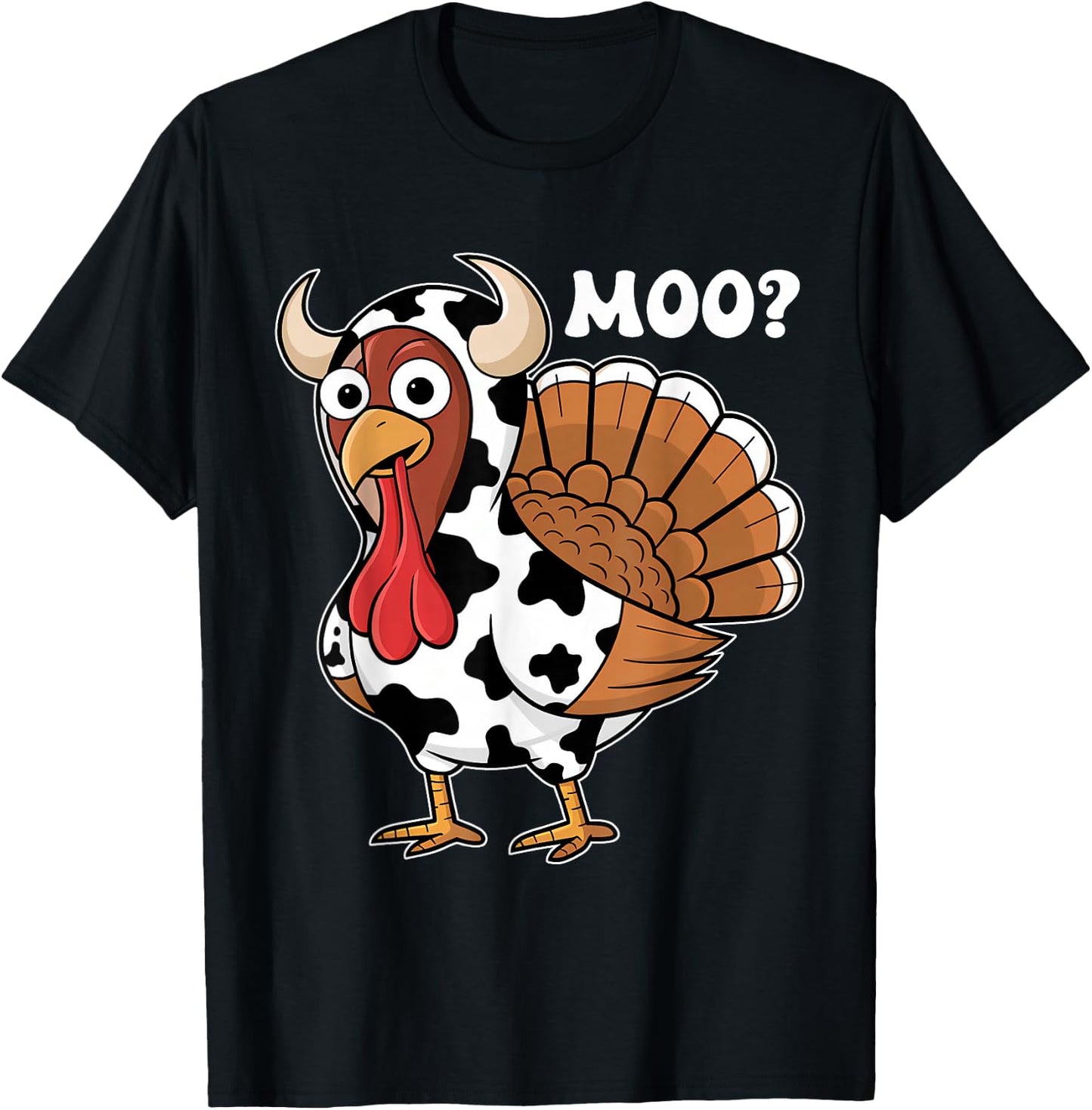 Turkey Moo Funny Thanksgiving Autumn Farmer Cow Turkey T-Shirt - T-Shirt | Black