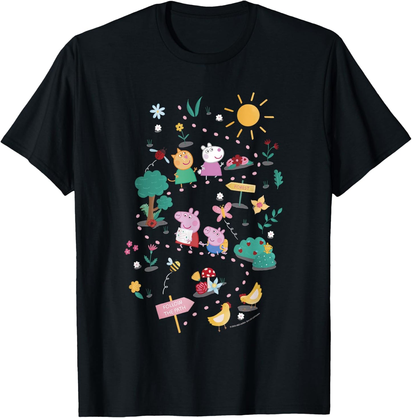 Peppa Pig Follow The Path To The Forest Group Shot T-Shirt - T-Shirt | Black