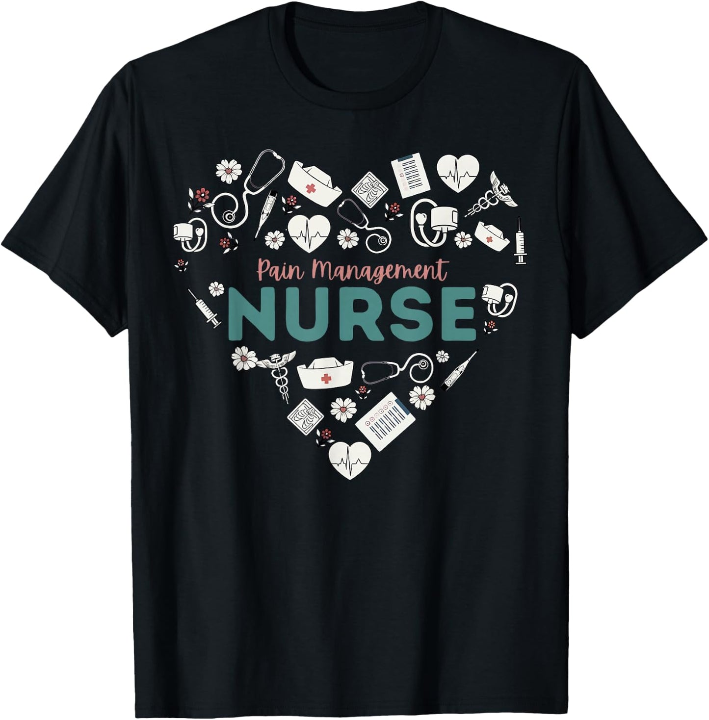 Retro Pain Management Nurse Heart Nursing Student School T-Shirt - T-Shirt | Black