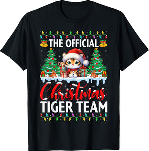 Cute Tiger Wearing Santa Hat Snow Xmas Christmas Tiger Team T-Shirt - T-Shirt | Black
