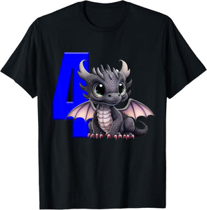 4th Birthday Shirt Dragon Party Birthday Boy Toddler Four T-Shirt - T-Shirt | Black