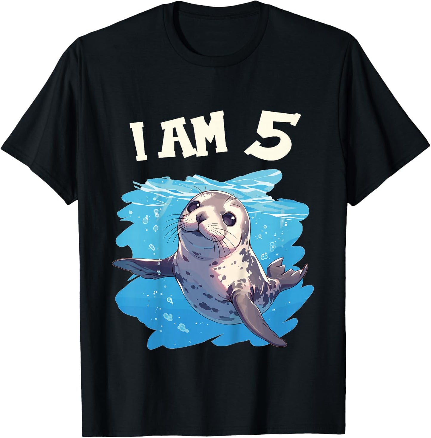 Kids 5 Years old 5 birthday Seals Boy Girl Seal T-Shirt - T-Shirt | Black