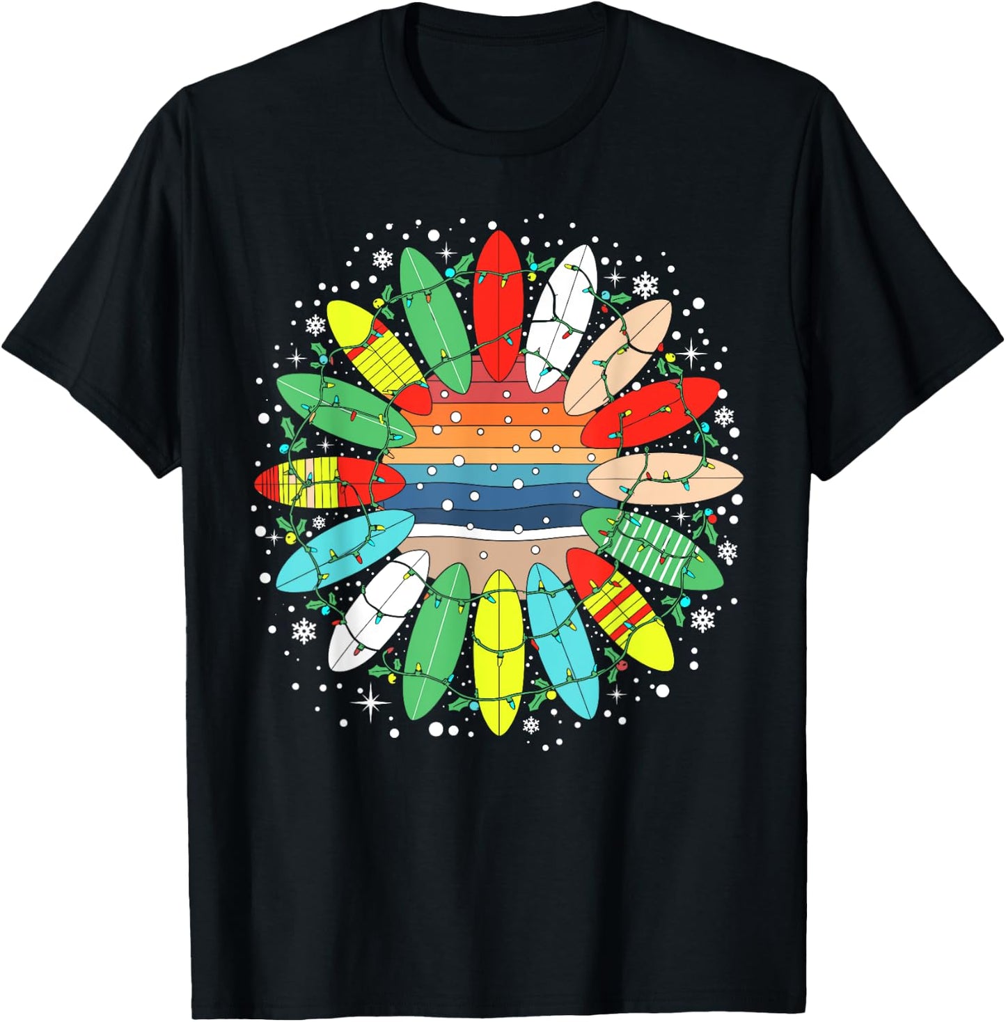 Surf Funny Surfboard Xmas Santa Vintage Surfing Christmas T-Shirt - T-Shirt | Black