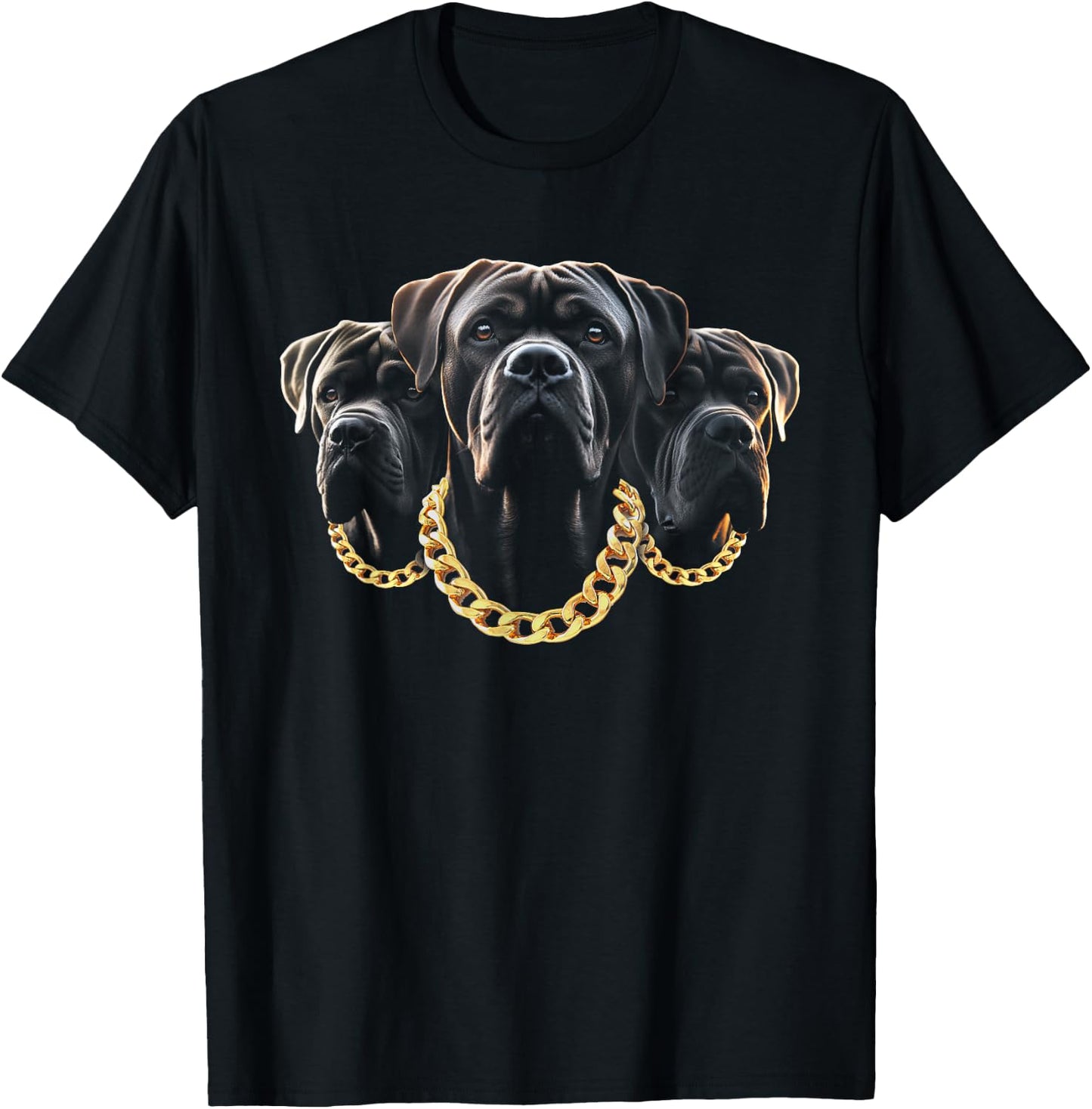 Italian Mastiff Head Cane Corso Dog Lover With Gold-Necklace T-Shirt - T-Shirt | Black