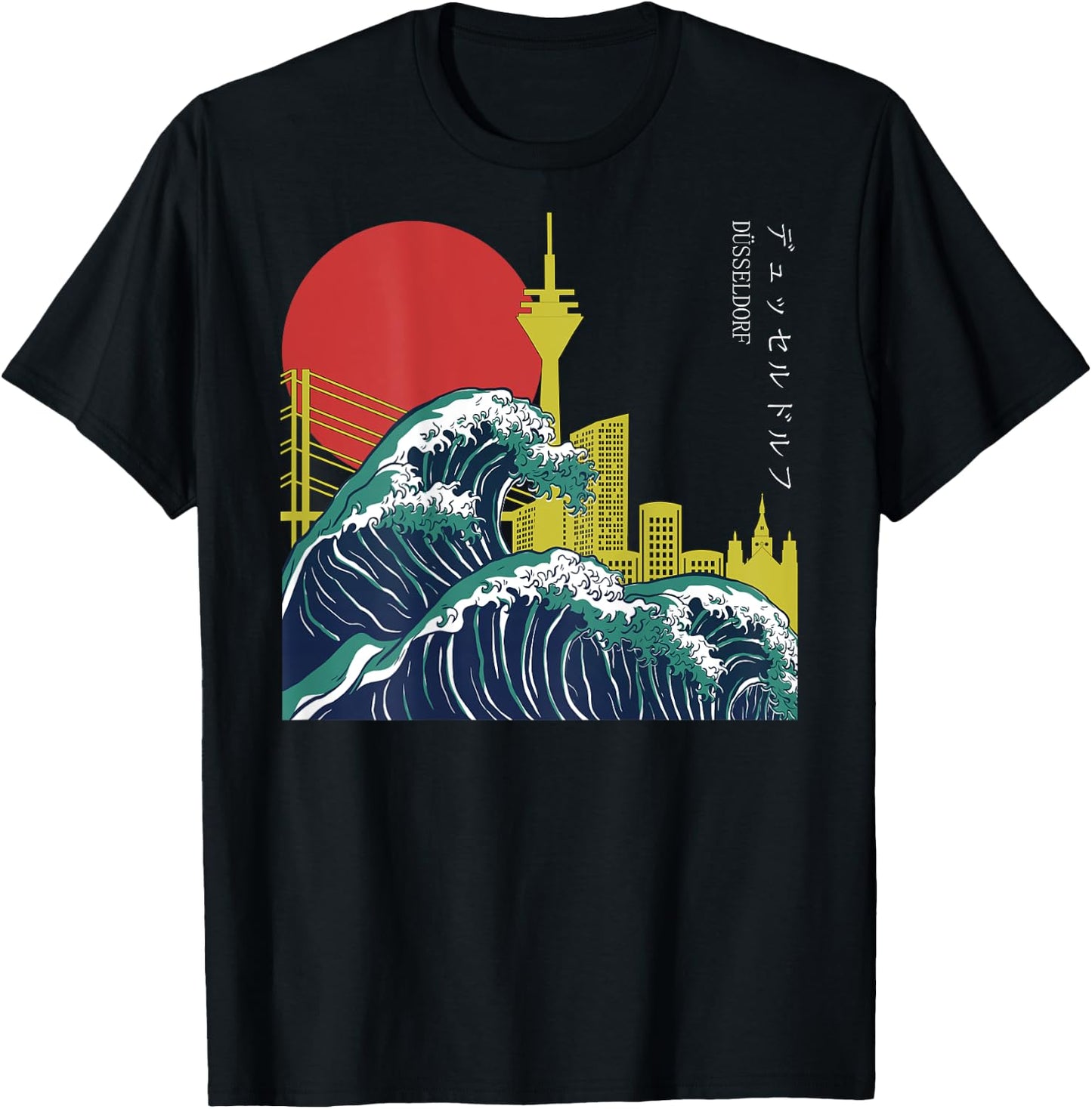 Retro Japan Welle grunge Anime Vaporwave Skyline Düsseldorf T-Shirt - T-Shirt | Black