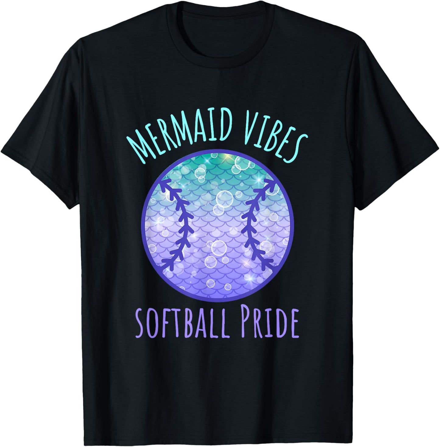 Softball Girl Mermaid Vibes Matching Team T-Shirt - T-Shirt | Black