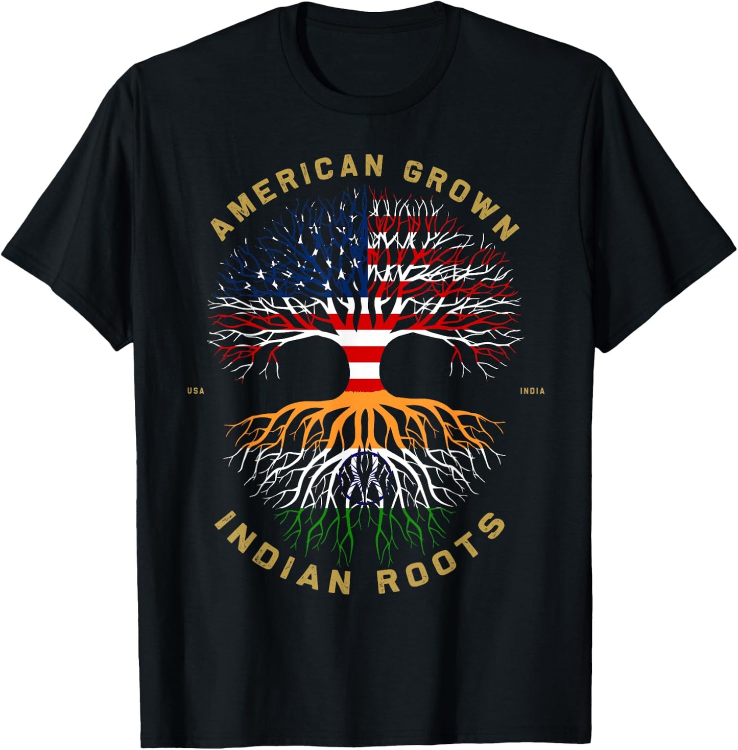 American Grown With Indian Roots Tree USA Flag Gifts Idea Women Kids Men T-Shirt - T-Shirt | Black