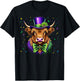 Mardi Gras Highland Cow Top Hat Mardi Gras Beads Bow Tie T-Shirt - T-Shirt | Black