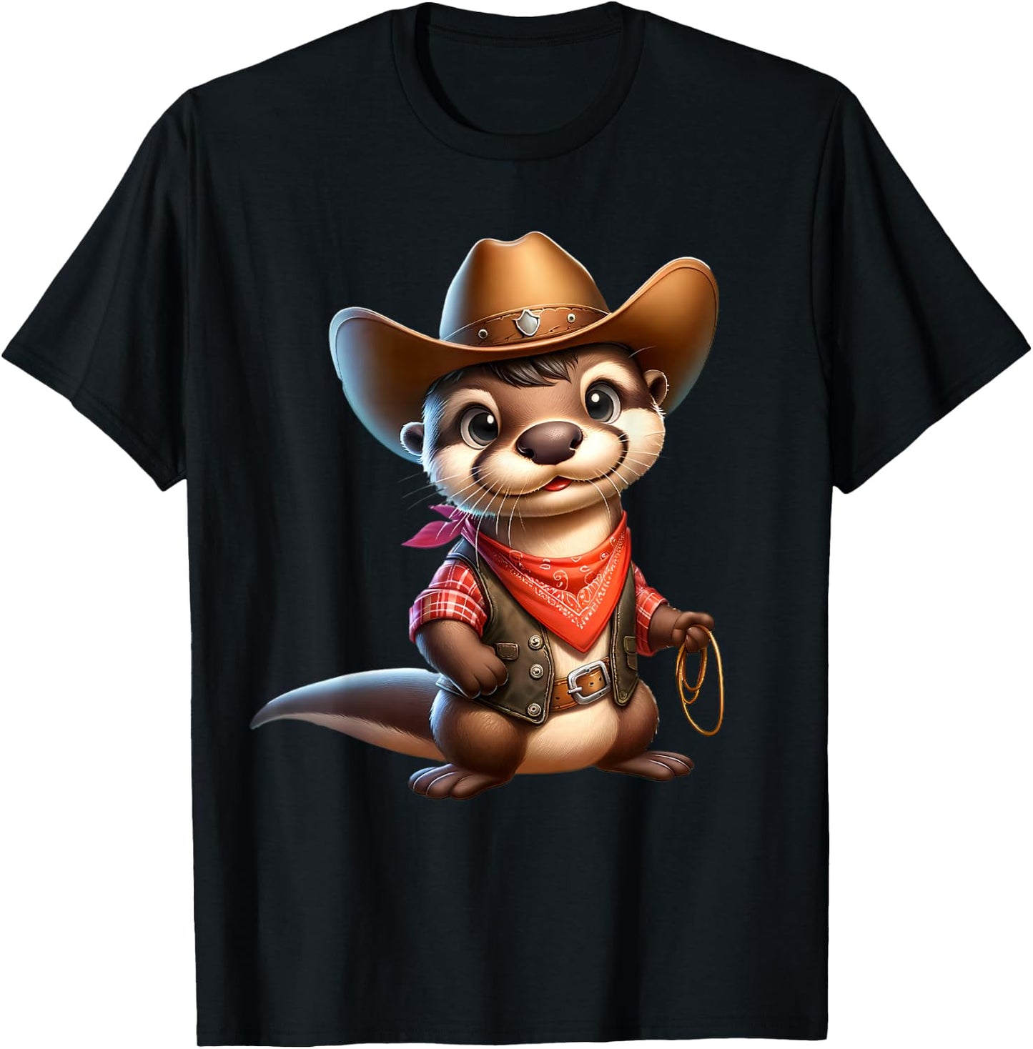 Cowboy Otter Western Rodeo Lasso Bandana Animal T-Shirt - T-Shirt | Black