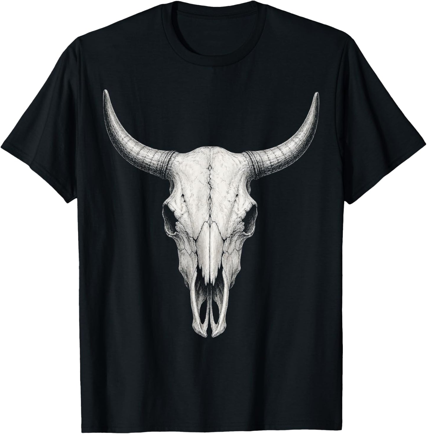 Vintage Bull Skull Western Cow Skull Longhorn Cattle Sketch T-Shirt - T-Shirt | Black