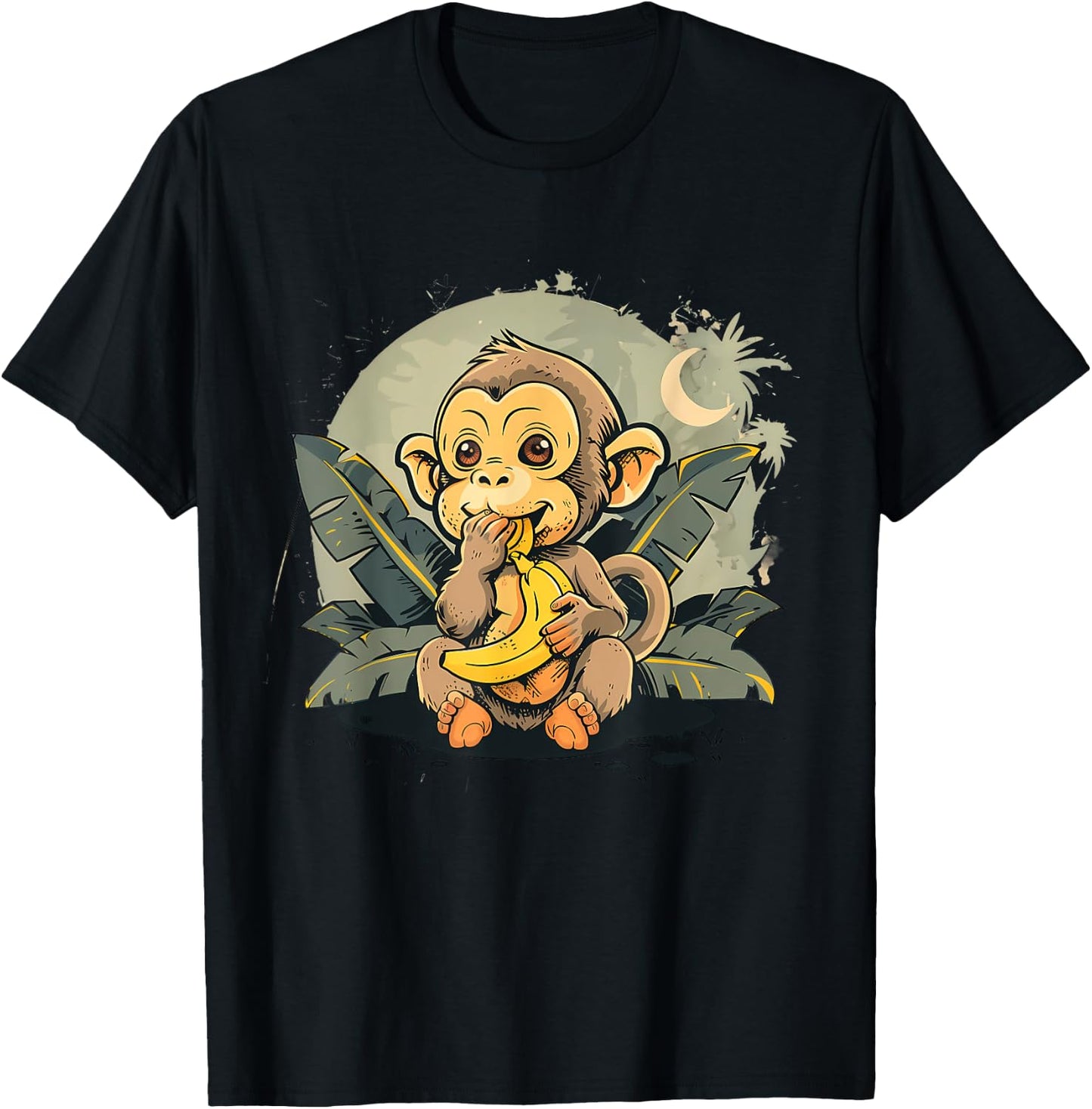 Banana Monkey Bananas Fruit Nature Cute Monkey Artwork T-Shirt - T-Shirt | Black