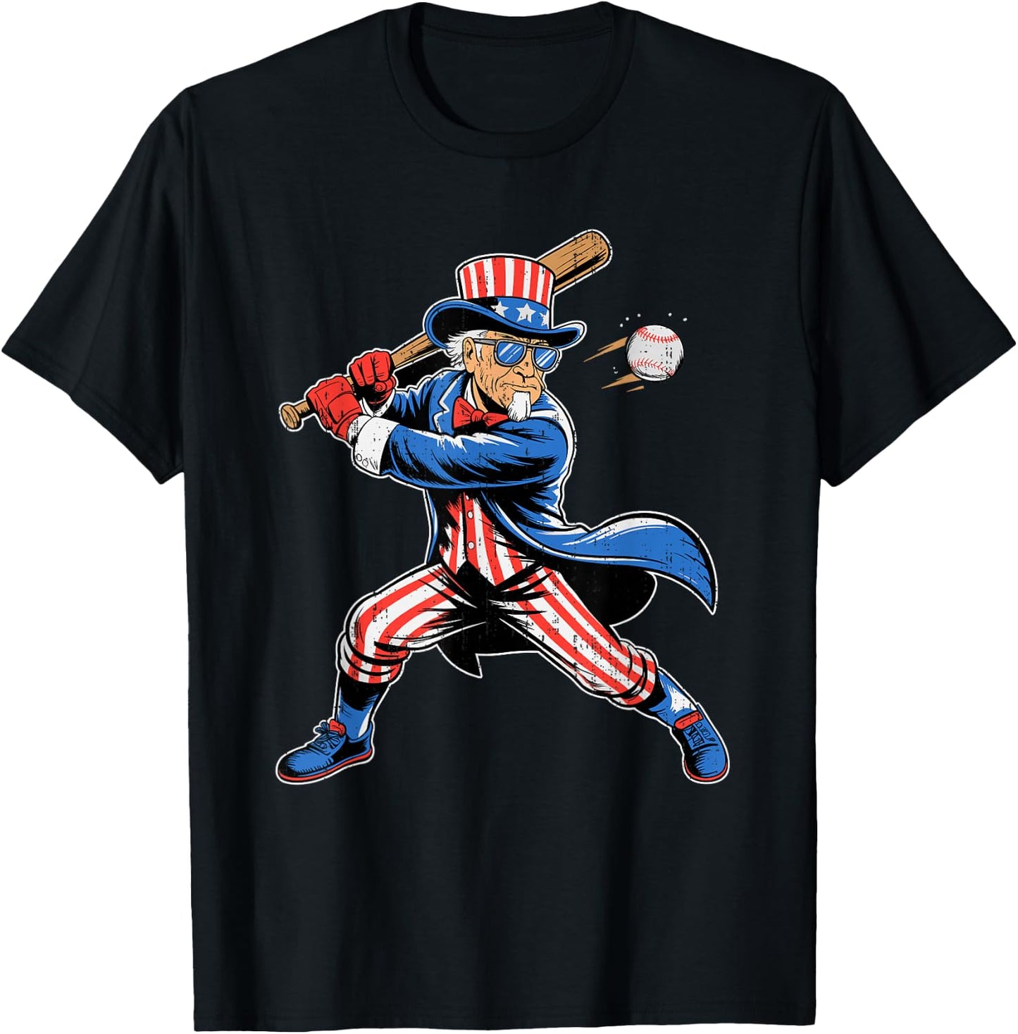 Uncle Sam Baseball American Flag USA Sport 4th Of July T-Shirt - T-Shirt | Black