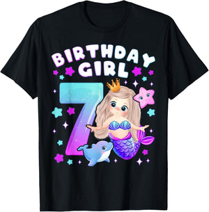 7th Birthday Girl 7 Years Mermaid Number 7 T-Shirt - T-Shirt | Black