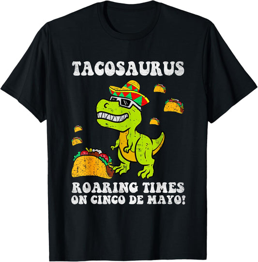 Tacosaurs Cinco De Mayo Dinosaur Taco Mexican Kids Boys T-Shirt - T-Shirt | Black
