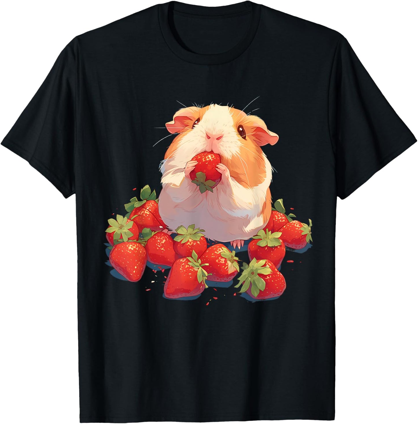 Strawberry Guinea Pig Drawing Strawberries Cute Guinea Pig T-Shirt - T-Shirt | Black