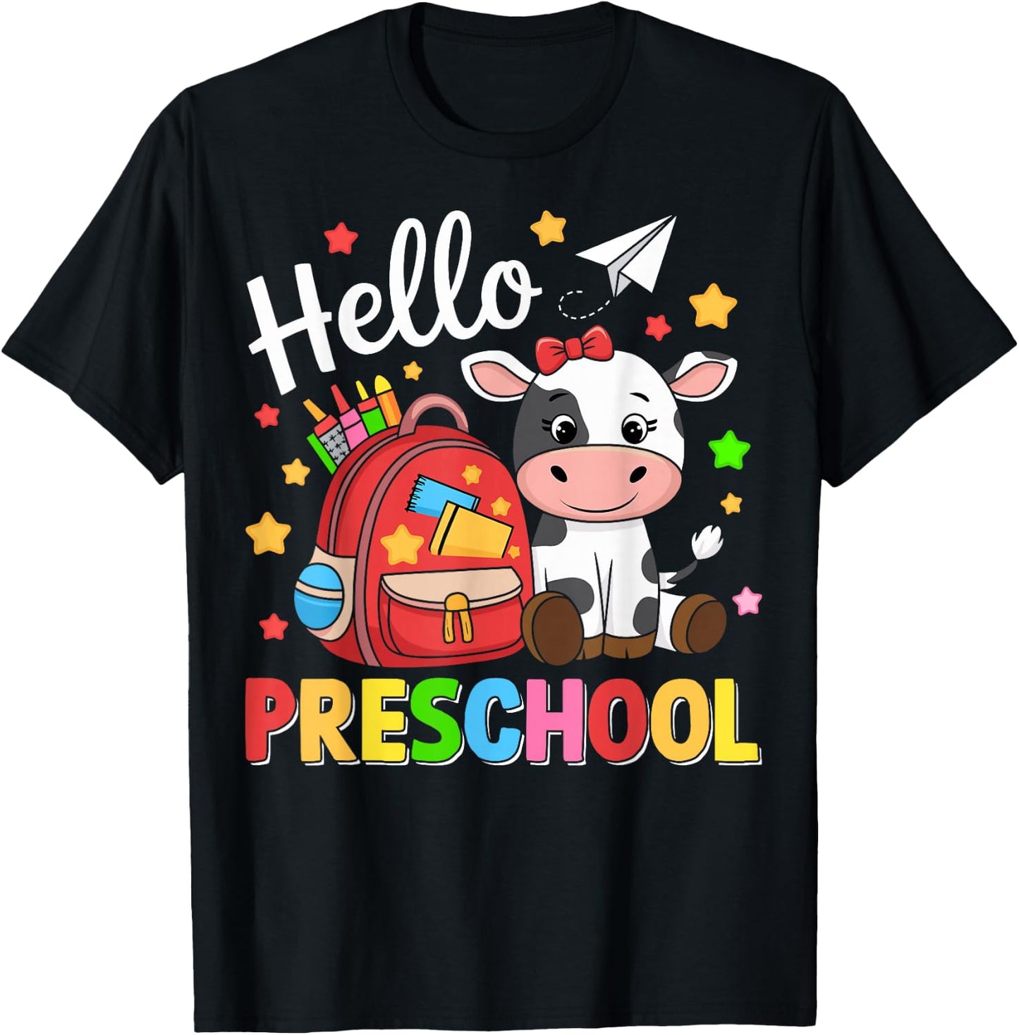 Hello Preschool Cute Cow 100th Day Of School Student Teacher T-Shirt - T-Shirt | Black